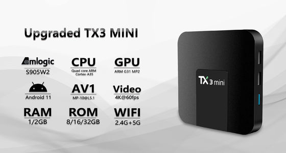 ODM Android 6.0 Amlogic S905w2 सेटअप बॉक्स  TX3mini Wifi2.4G 5G